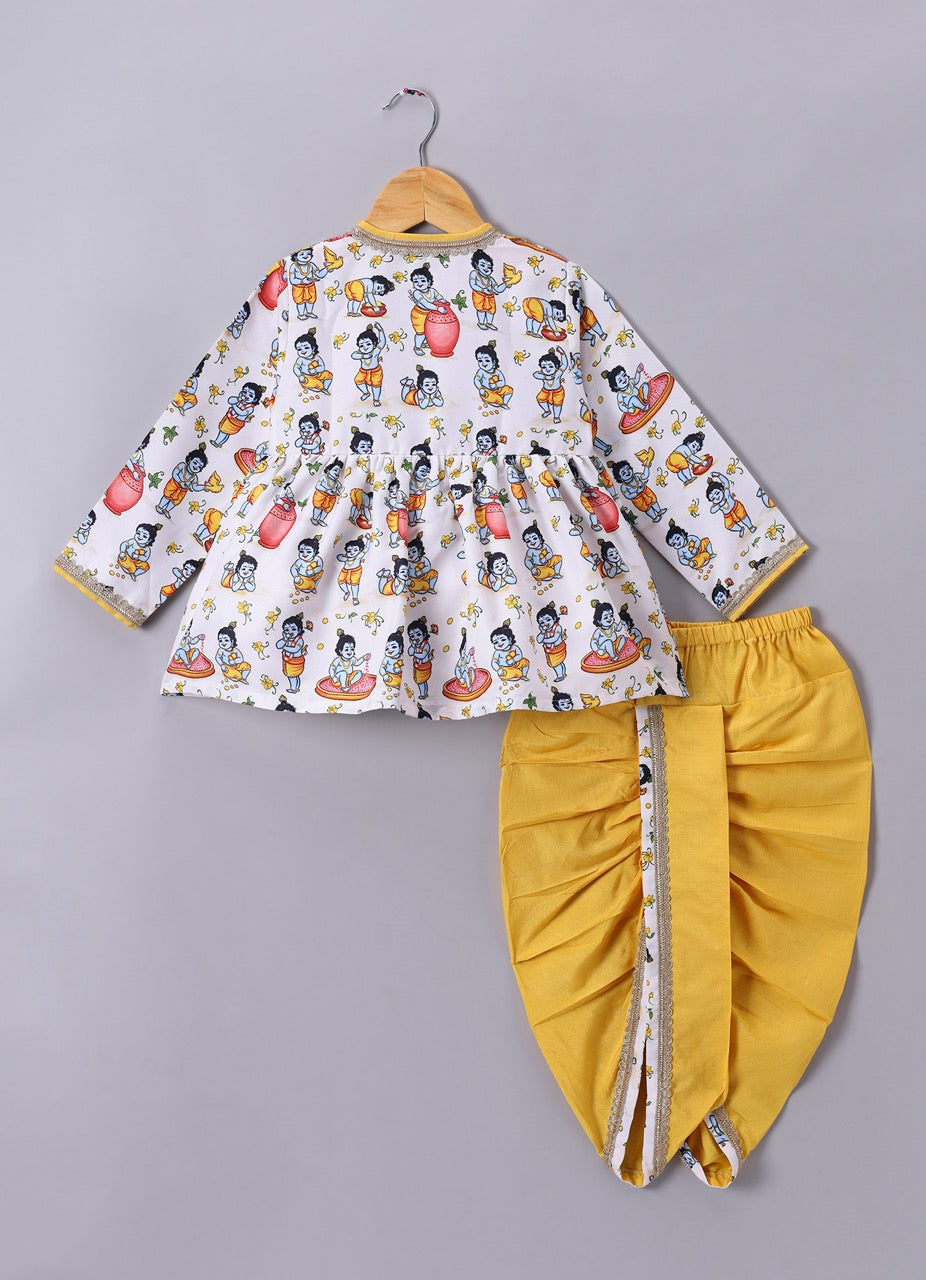 Krishna Printed Kurta With Dhoti Set