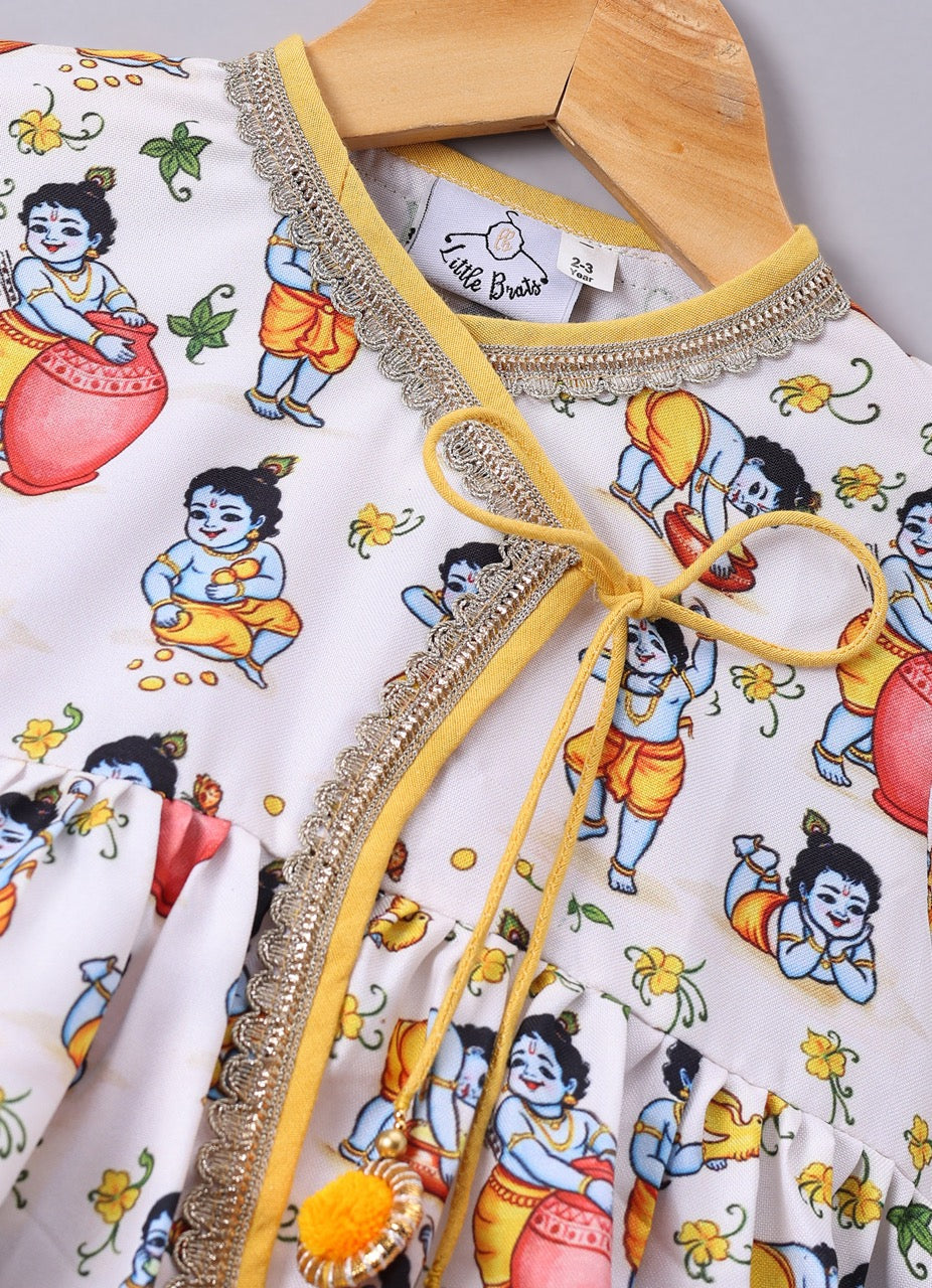 Krishna Printed Kurta With Dhoti Set