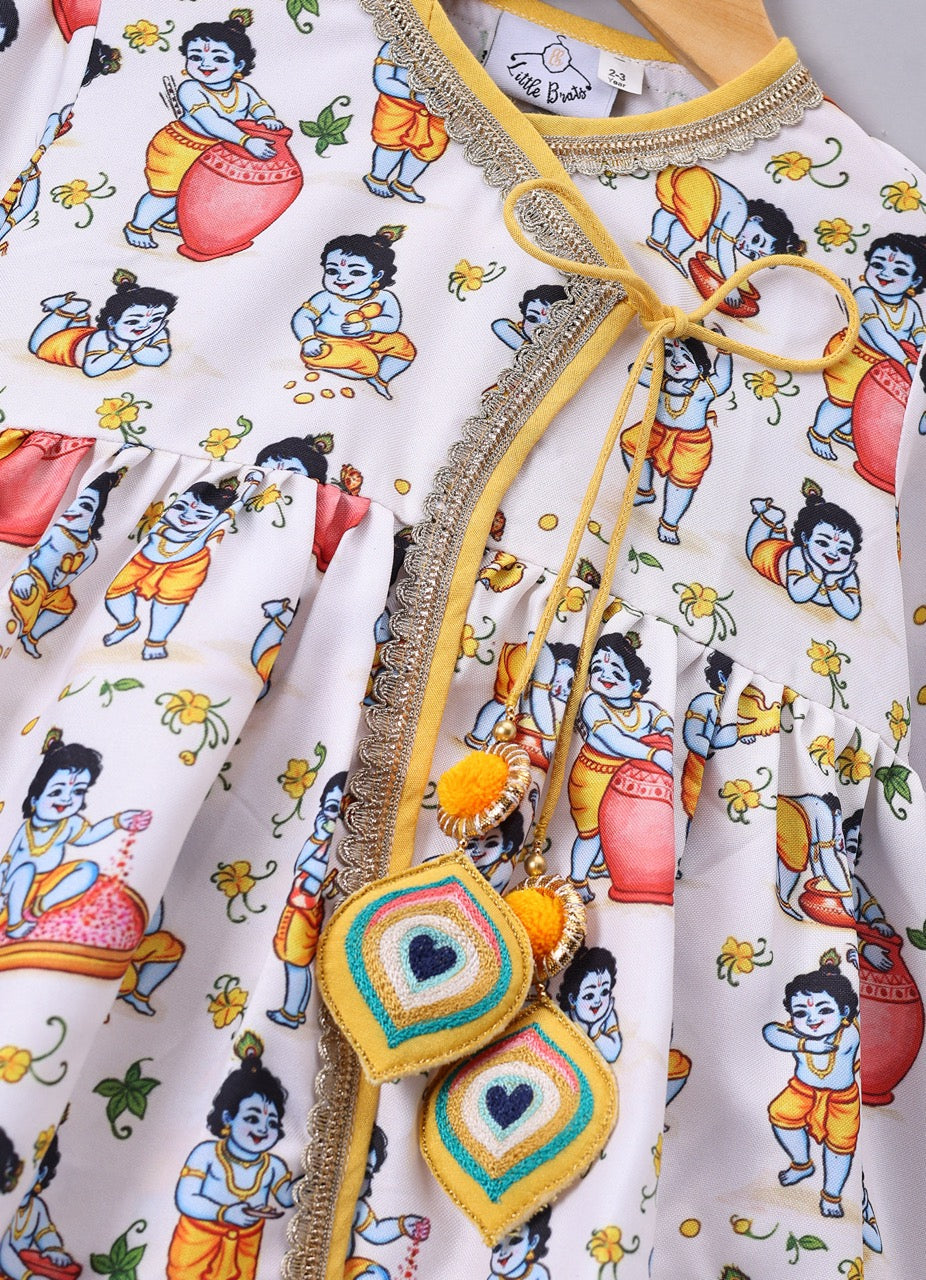 Krishna Printed Kurta With Dhoti Set