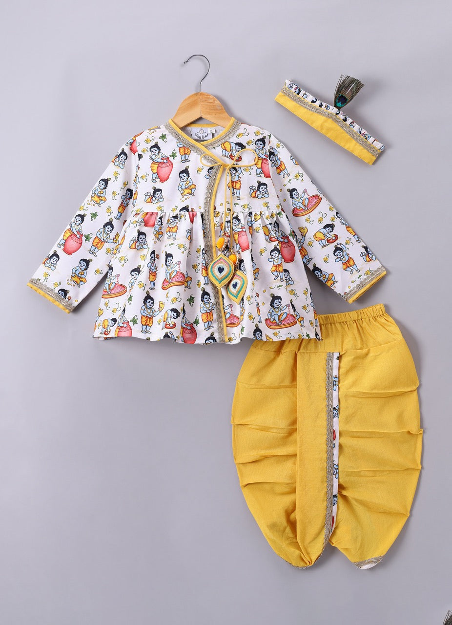 Krishna Printed Kurta With Dhoti Set