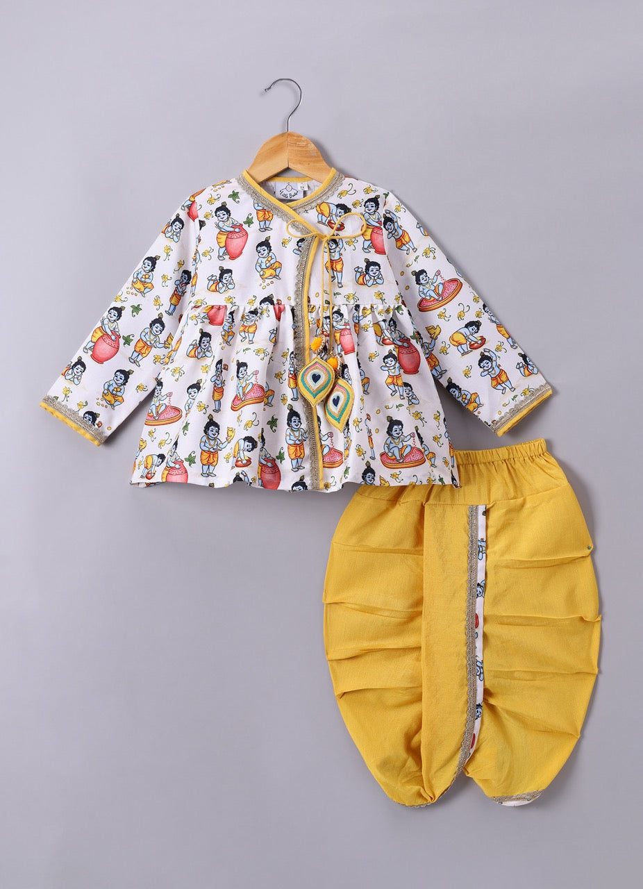 Krishna Printed Kurta With Dhoti Set