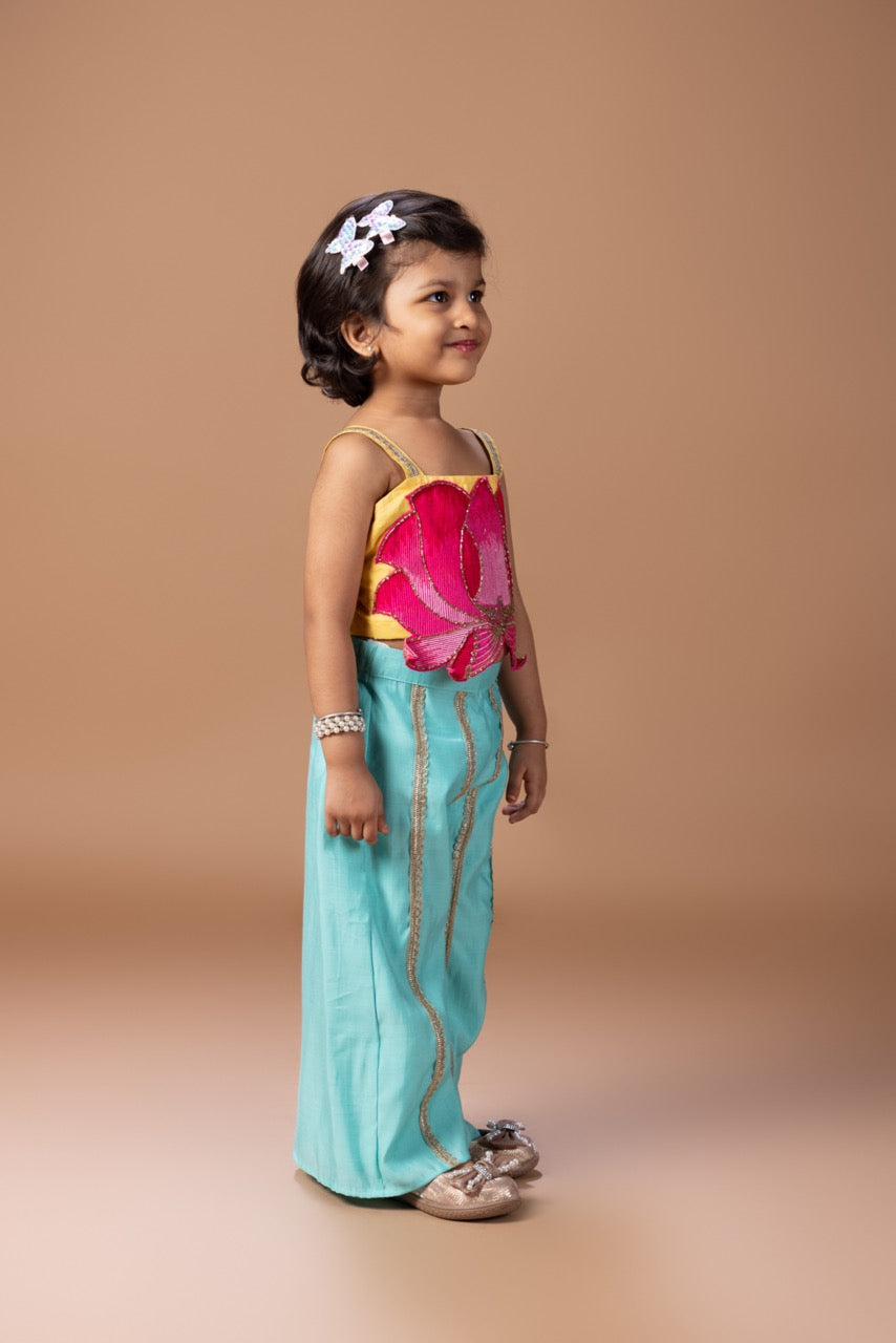 Lotus Heavy Embroidery Spagheti Top With Plazo Set