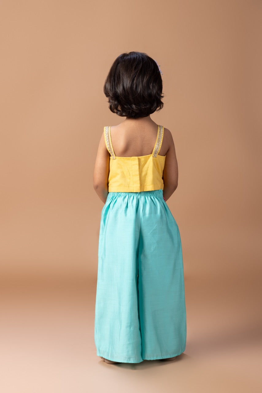 Lotus Heavy Embroidery Spagheti Top With Plazo Set
