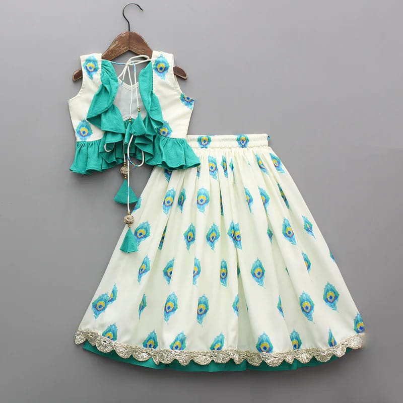 Mayur Mor Pankh Printed Stylish Blouse And Ghagara Set