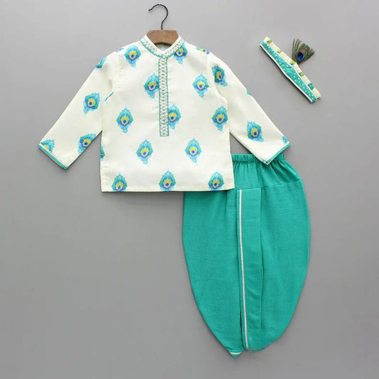 Mayur Mor Pankh Printed Kurta With Dhoti Set