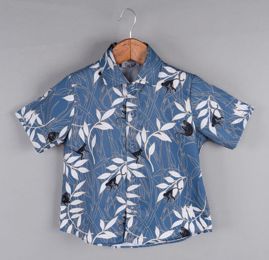 Blue Monkey Printed Half Shirt