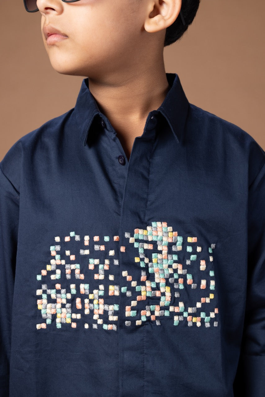 Multicolour Small Boxes Embroidered On Front Chest Stylish Full Shirt