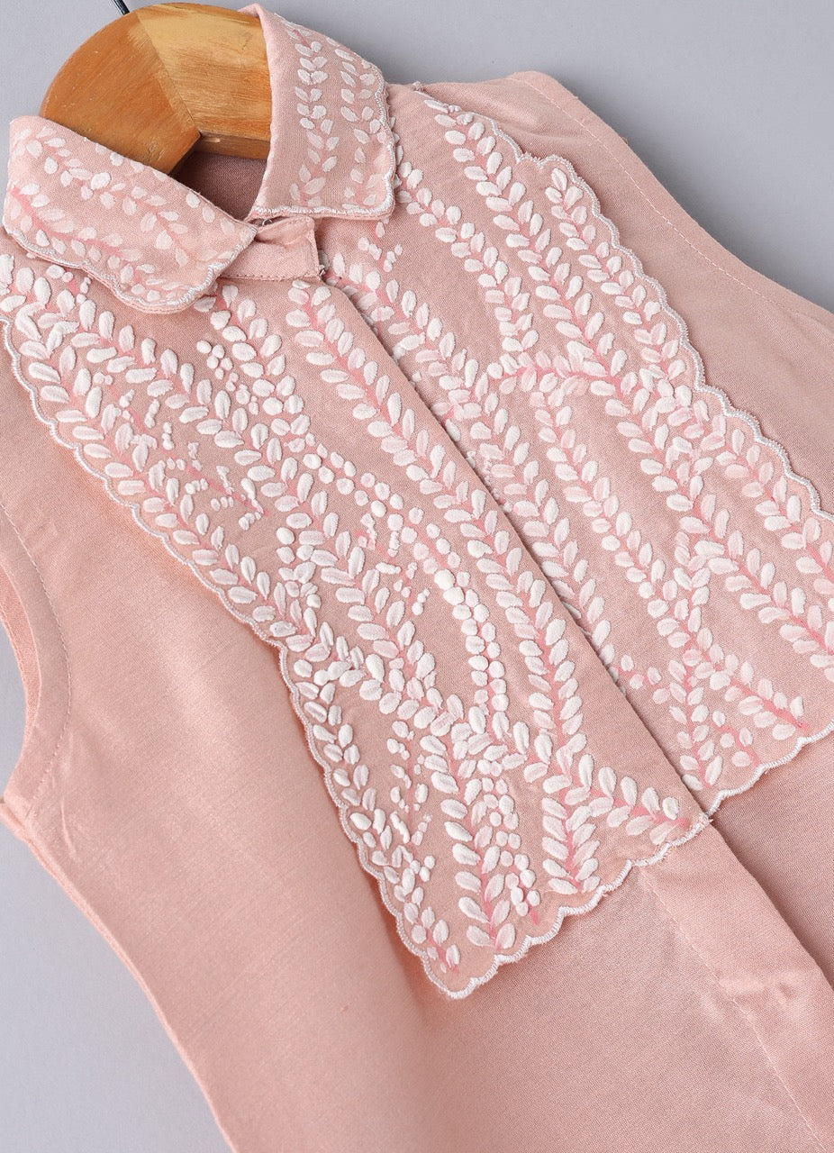 Peach Leafs Hand Painted Embroidery Cord Set