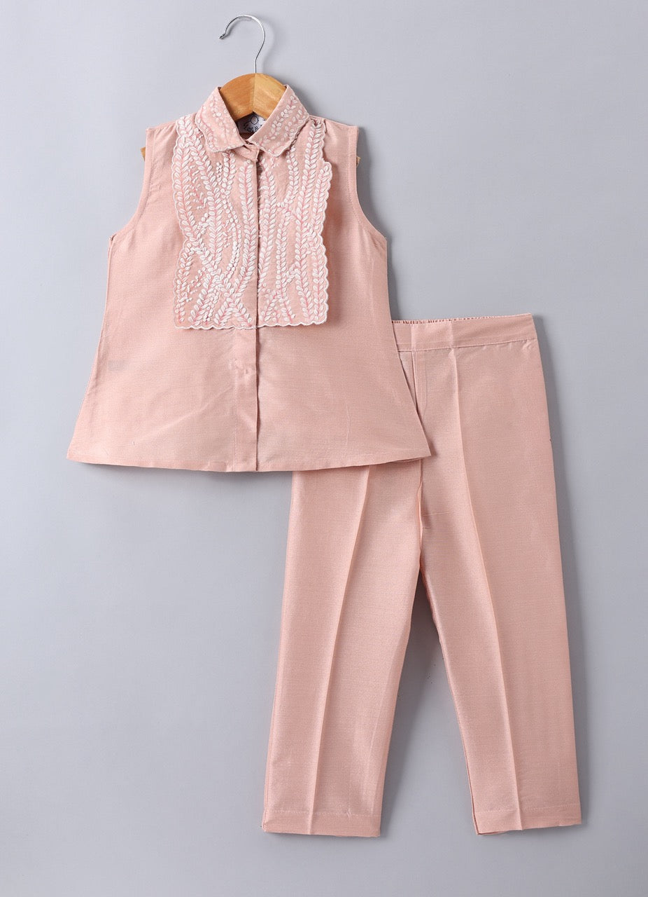 Peach Leafs Hand Painted Embroidery Cord Set