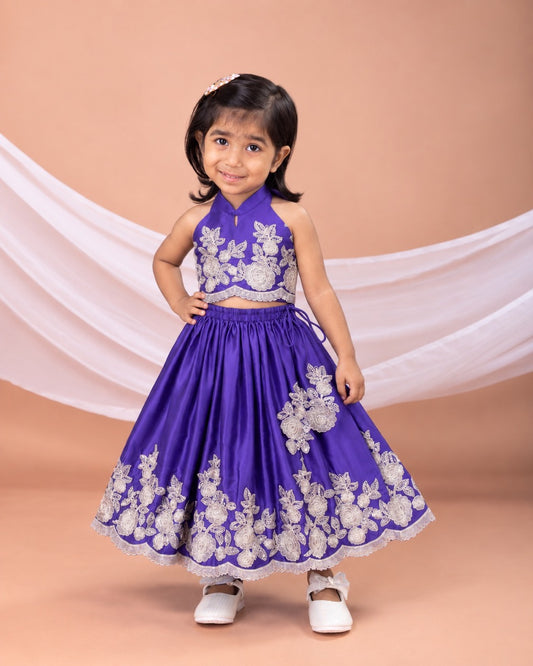 Purple Embroidered Blouse With Ghagara Set
