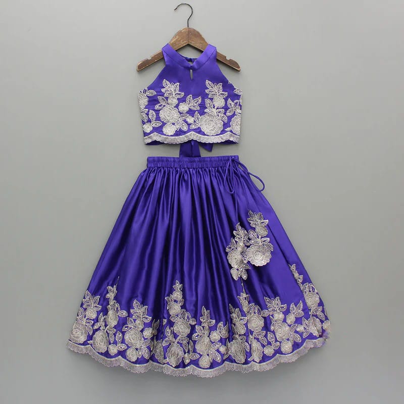Purple Embroidered Blouse With Ghagara Set