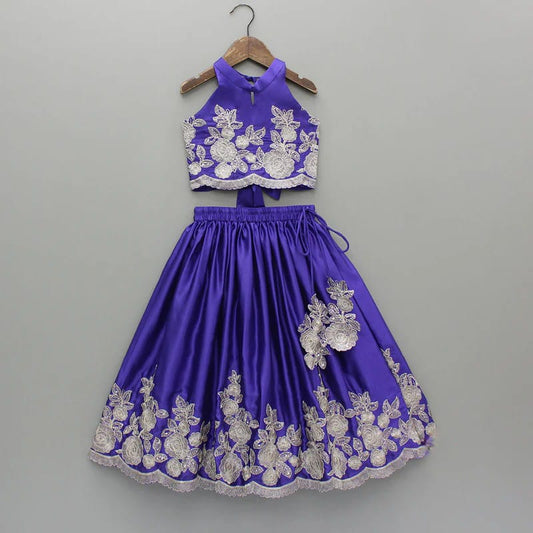 Purple Embroidered Blouse With Ghagara Set