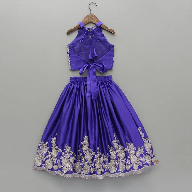 Purple Embroidered Blouse With Ghagara Set