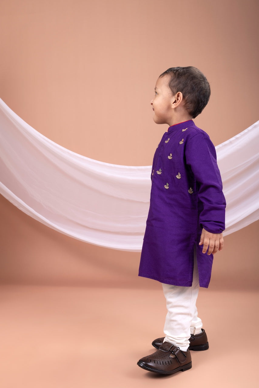 Purple Hand Embroidered Kurta With Pajama Set