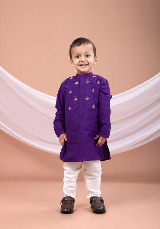Purple Hand Embroidered Kurta With Pajama Set