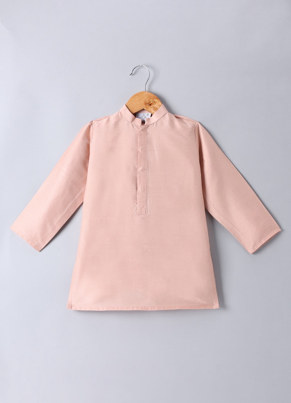 Peach Kurta With Leafs Hand Painted Embroidery Bundi Jacket With Pajama Set