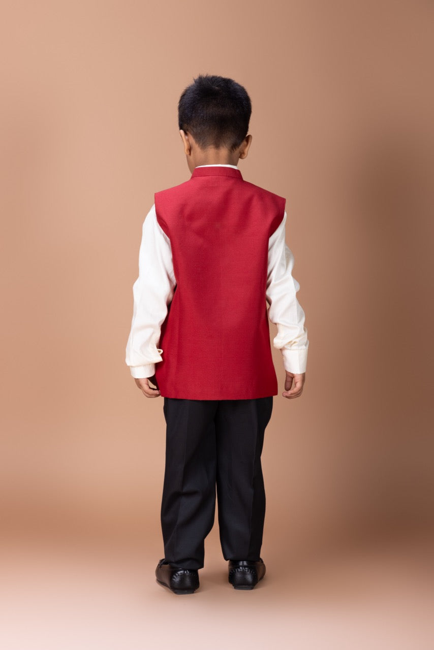 White Shirt With Phoenix Multicolour Embroidery Bundi Jacket With Pant Set