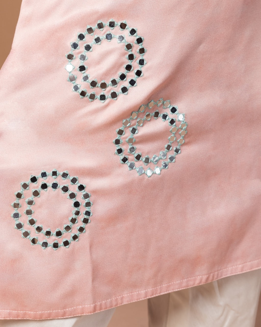 Powder Pink Mirror Work Embroidery Kurta With Pajama Set