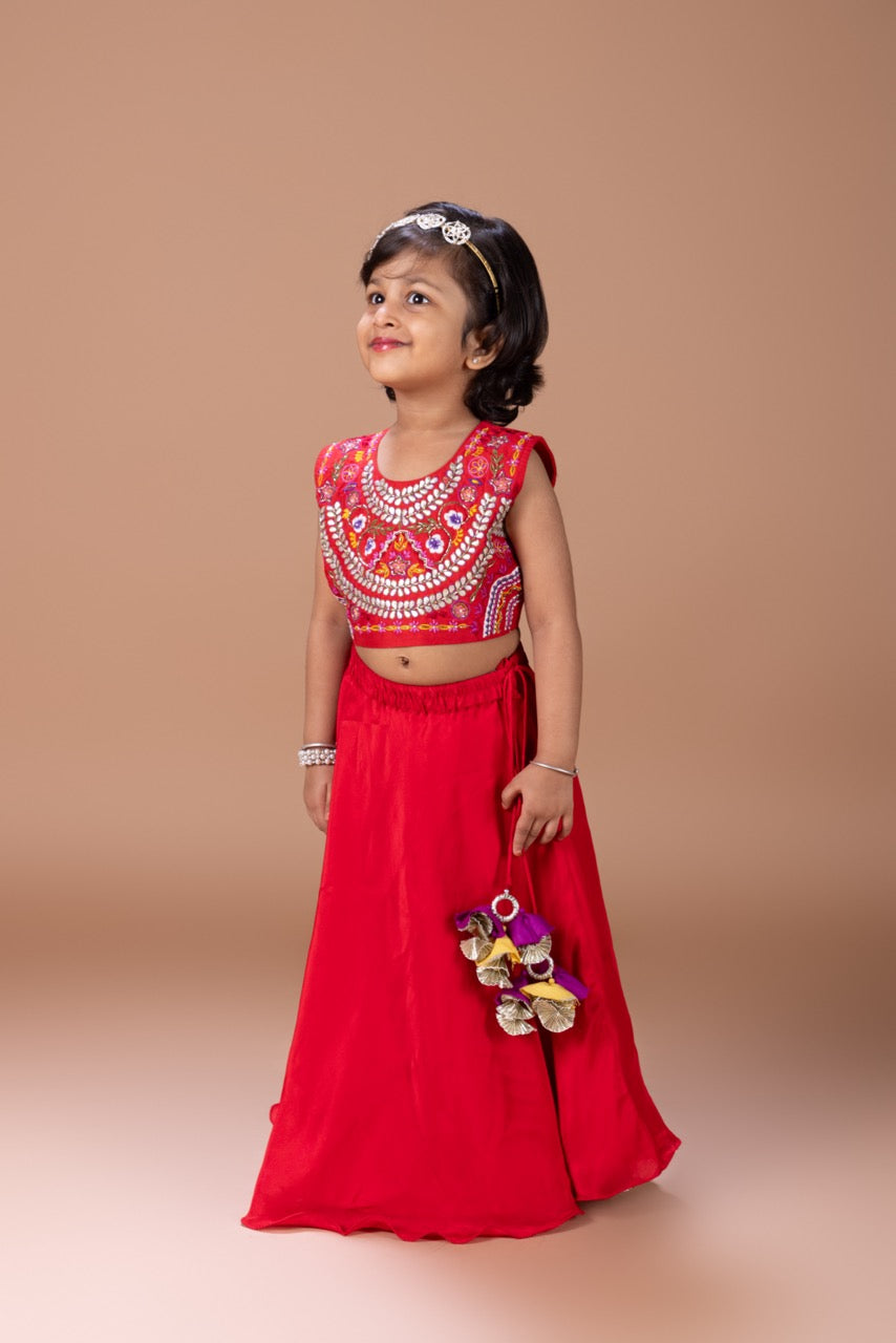 Dark Red Heavy Gota And Thread Embroidery Blouse With Ghagara Set