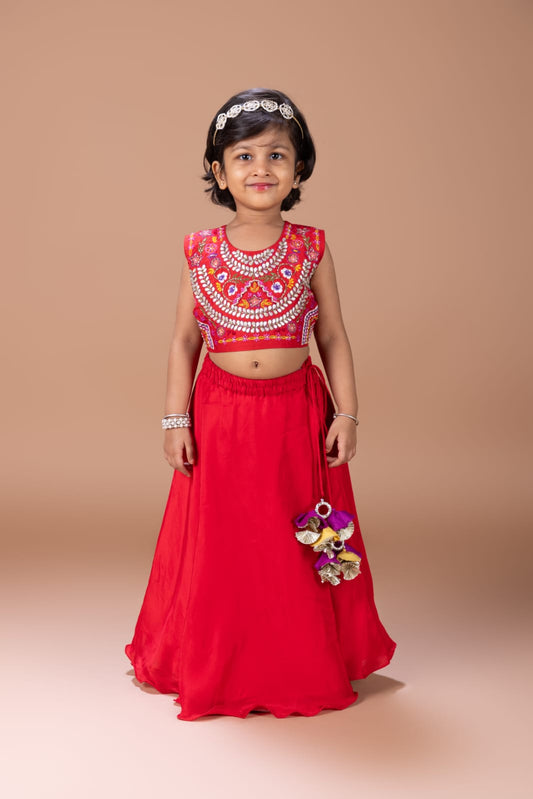 Dark Red Heavy Gota And Thread Embroidery Blouse With Ghagara Set