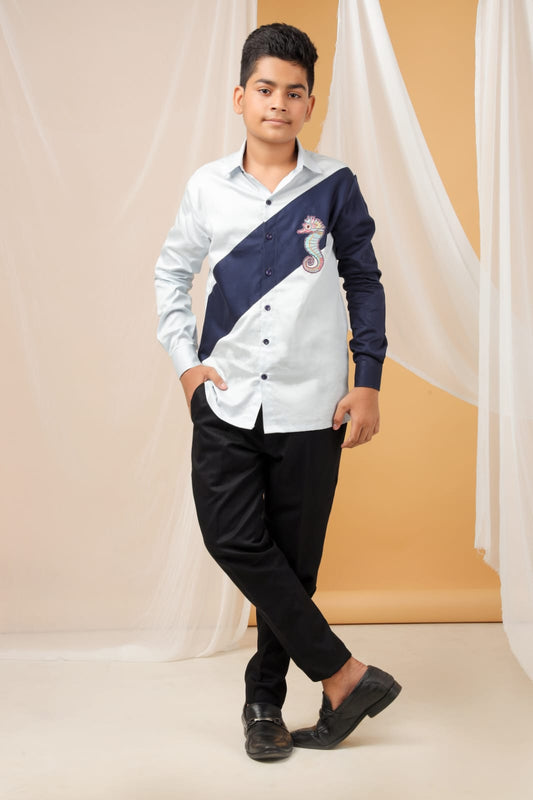 Sea Horse Stylish Embroidered Full Shirt