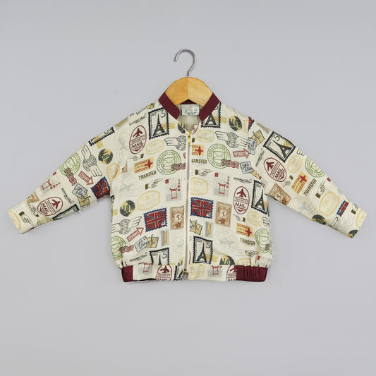 Stamps Printed Bomber Jacket Unisex