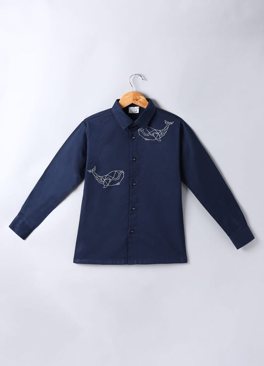 Whales Embroidered On Two Sides Full Shirt