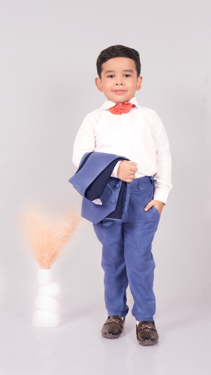 Blue Space Embroidery Waist Coat/Pant/Bow Tie Set