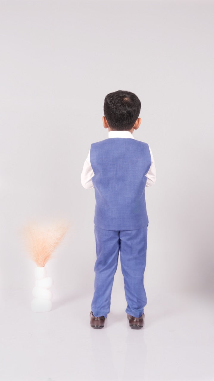 Blue Space Embroidery Waist Coat/Pant/Bow Tie Set