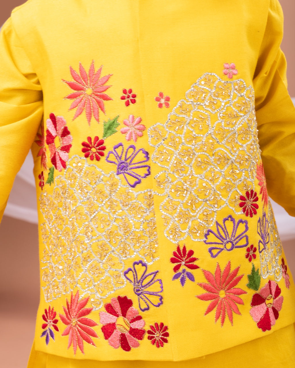 Yellow Kurta With Mix Heavy Embroidered Bundi Jacket With Pajama Set