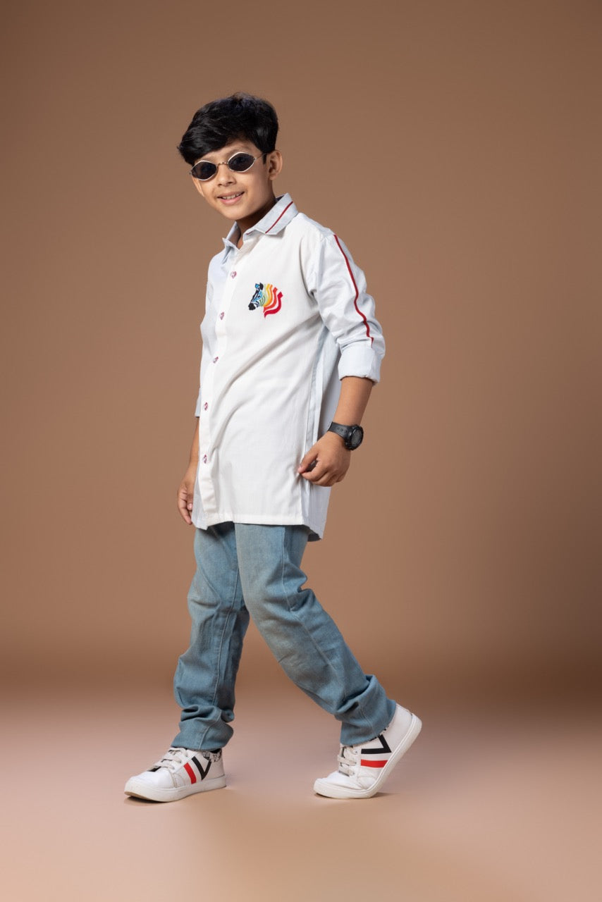 Colourful Zebra Embroidered Stylish Full Shirt