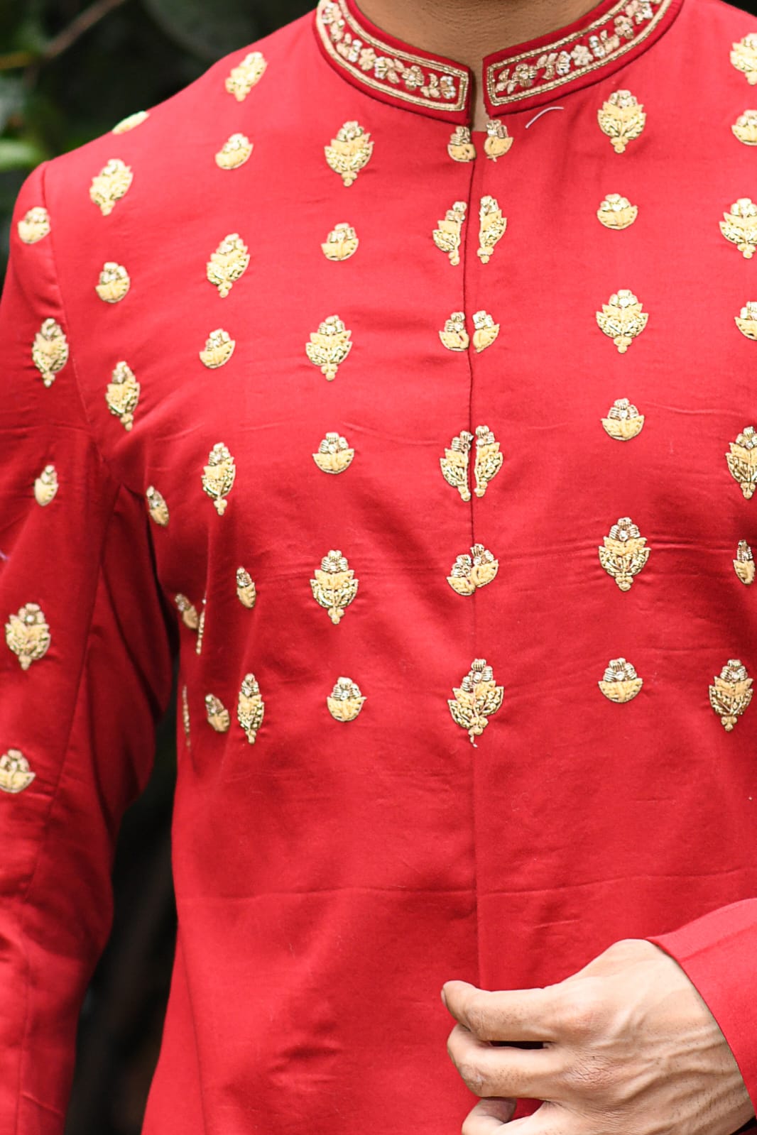 Maroon Sherwani With Zardosi Hand Embroidered Boota With Churidar Set