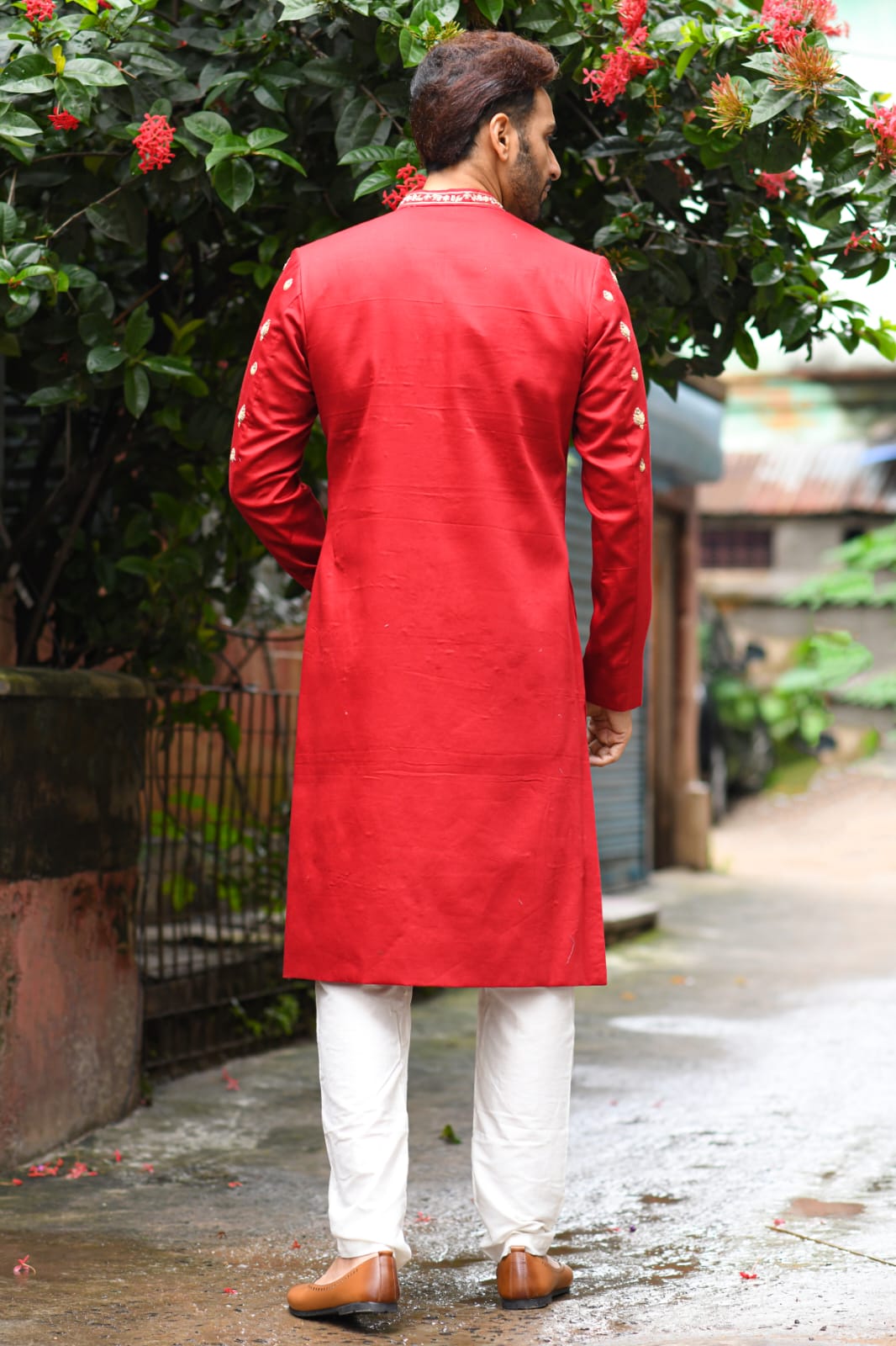 Maroon Sherwani With Zardosi Hand Embroidered Boota With Churidar Set