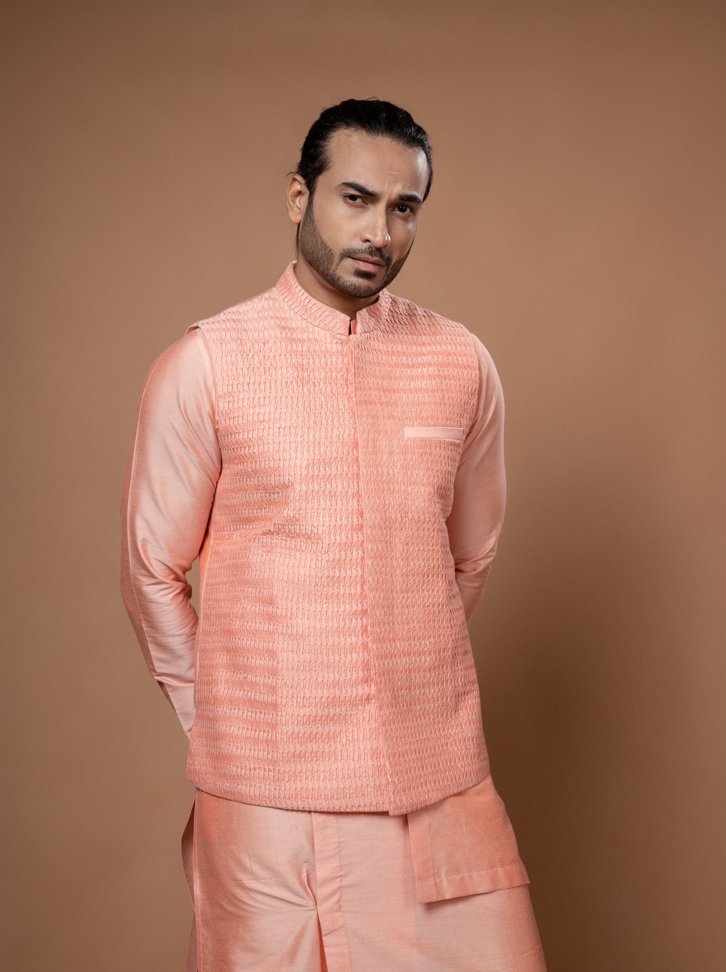 Pink Heavy Pintux And Embroidered Bundi