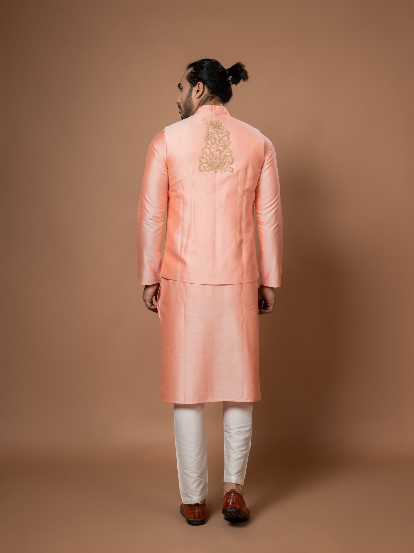 Pink Heavy Pintux And Embroidered Bundi