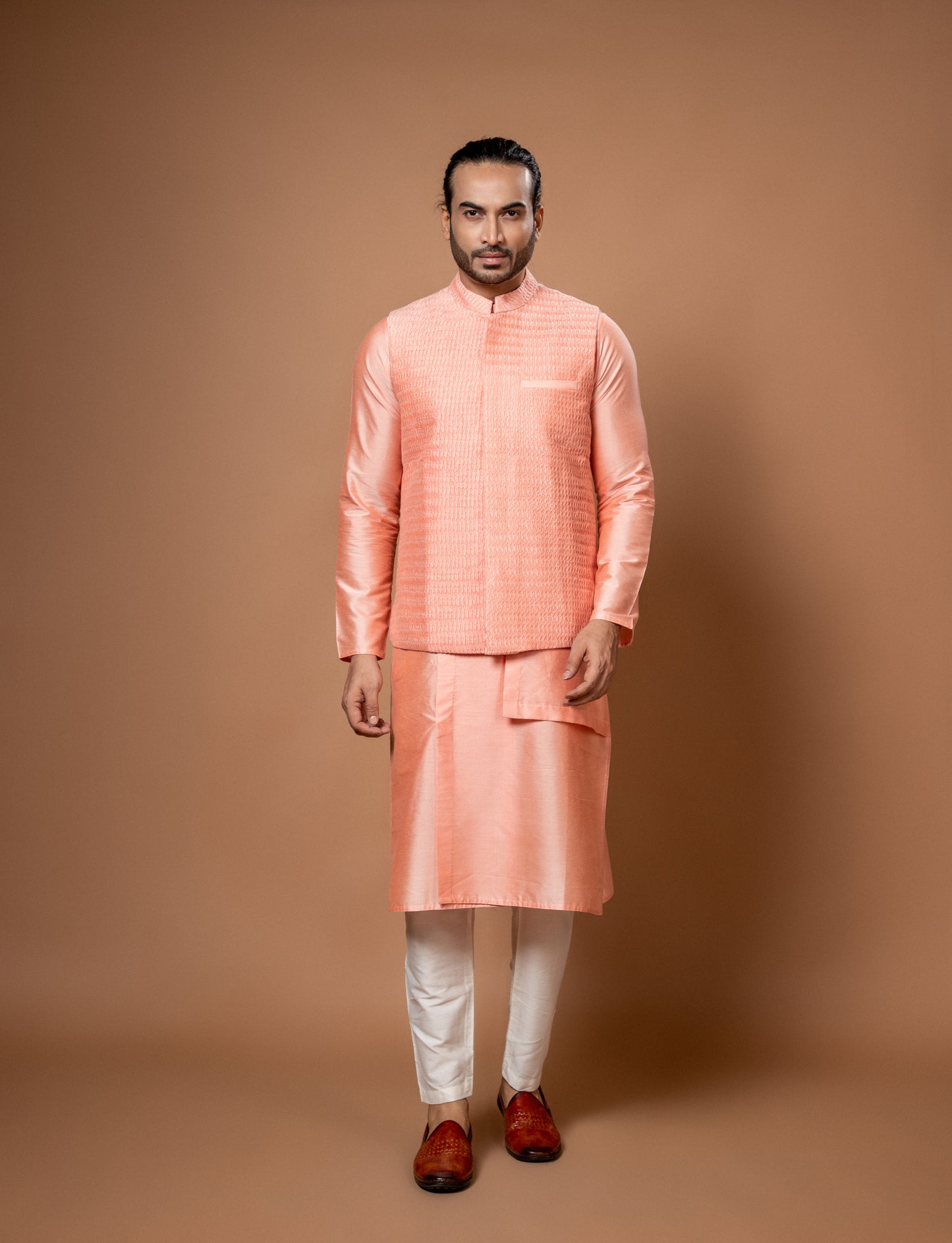 Pink Heavy Pintux And Embroidered Bundi