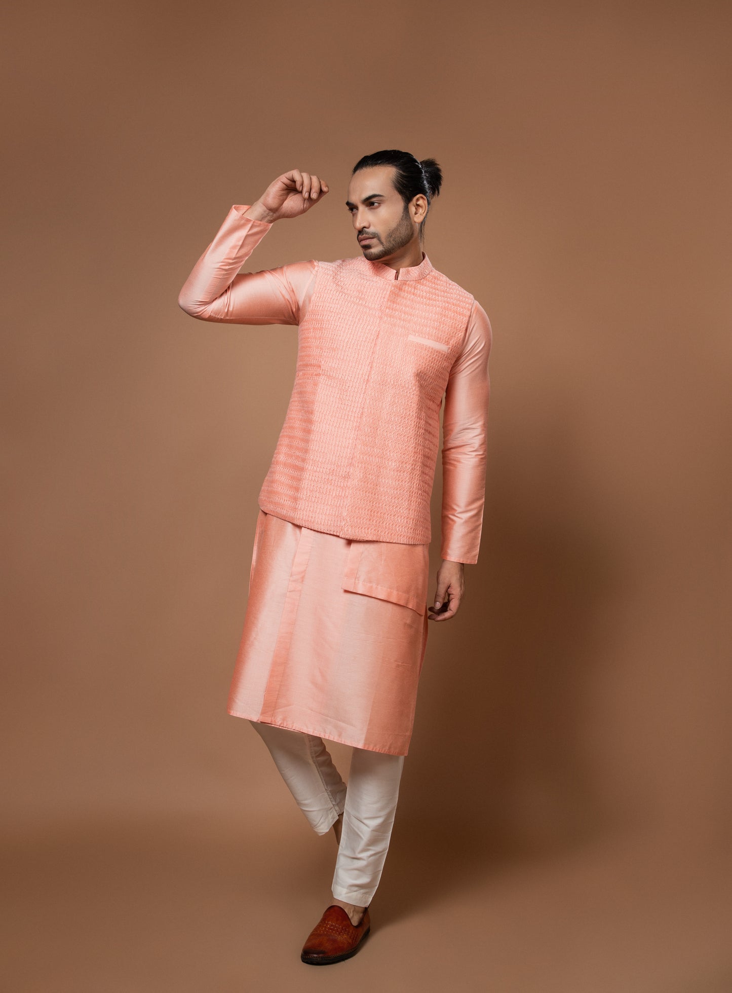 Pink Heavy Pintux And Embroidered Bundi