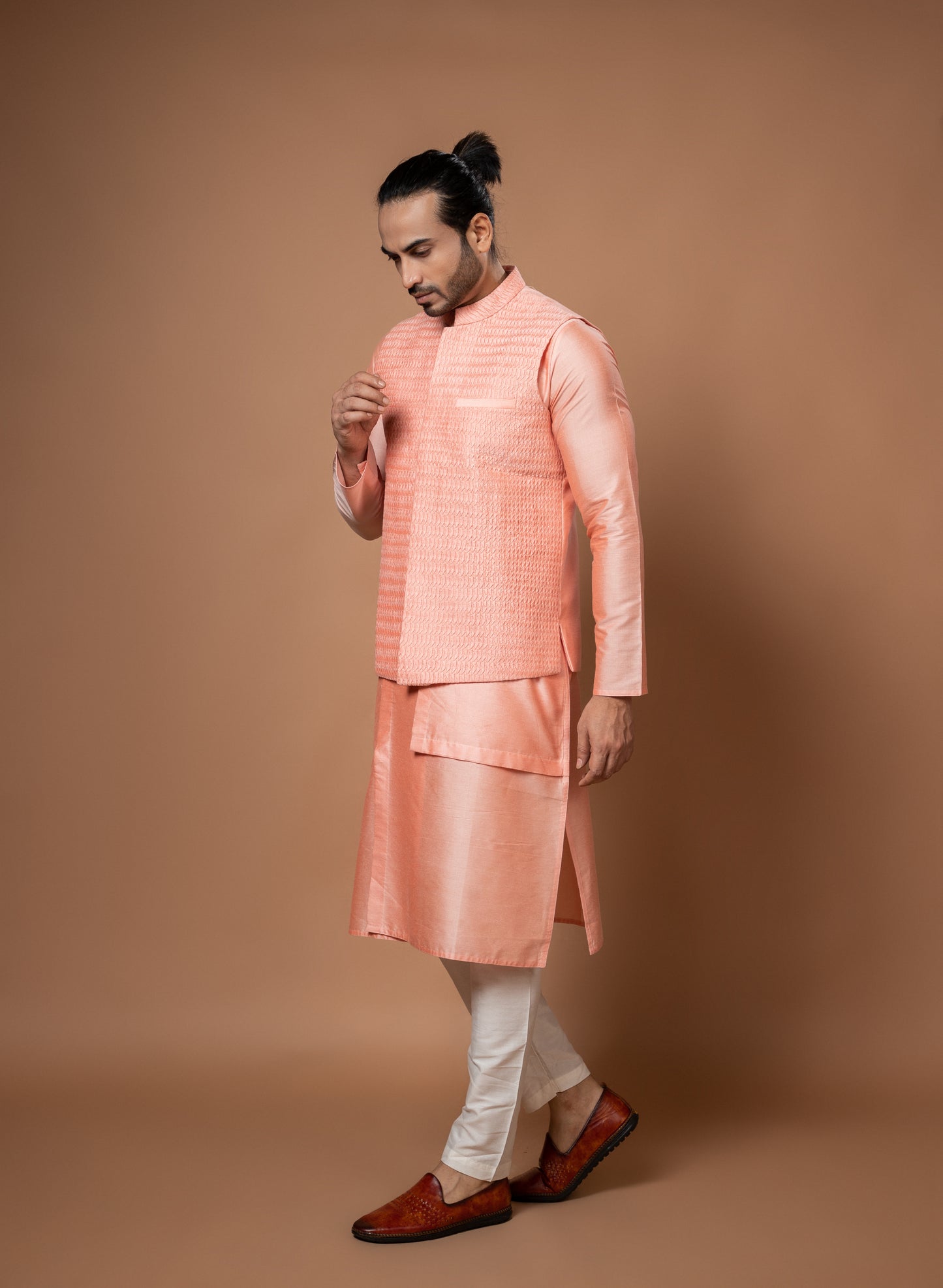 Pink Heavy Pintux And Embroidered Bundi