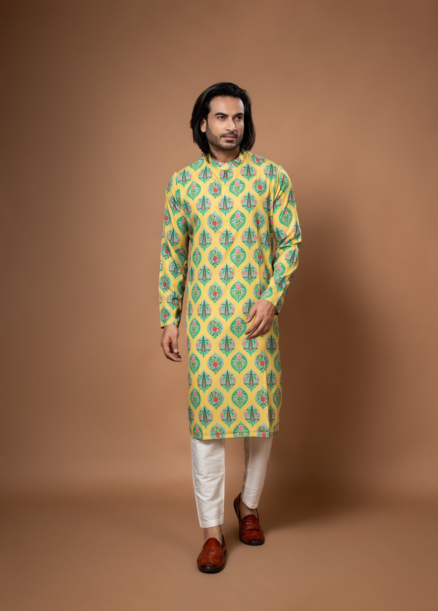 Aqua Blue Traditinal Printed Kurta With Pajamna Set