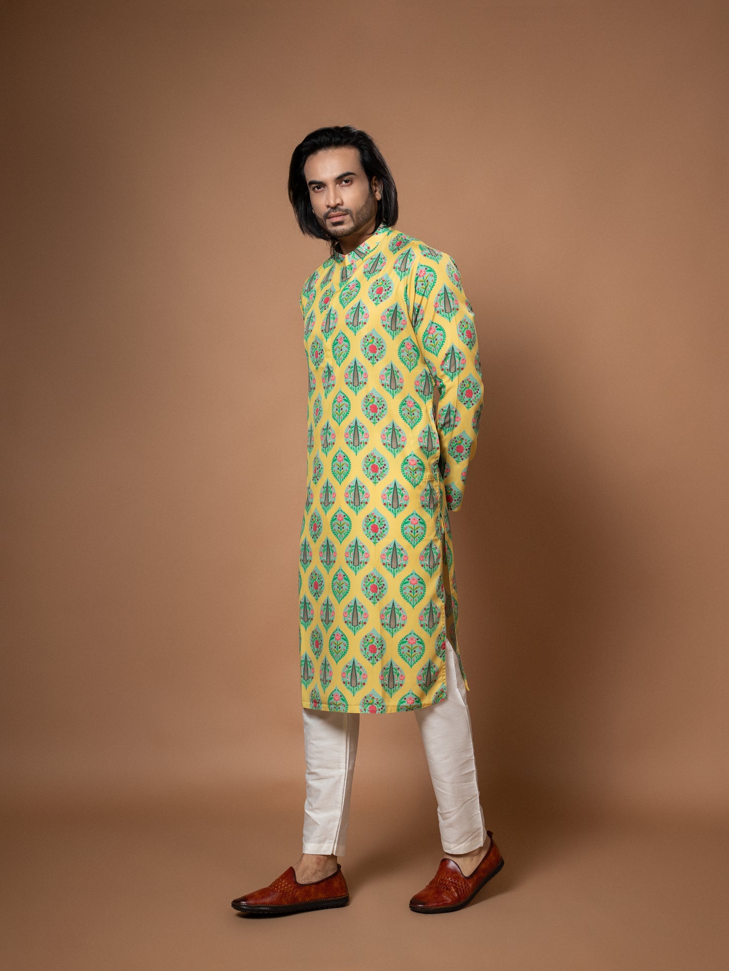 Aqua Blue Traditinal Printed Kurta With Pajamna Set