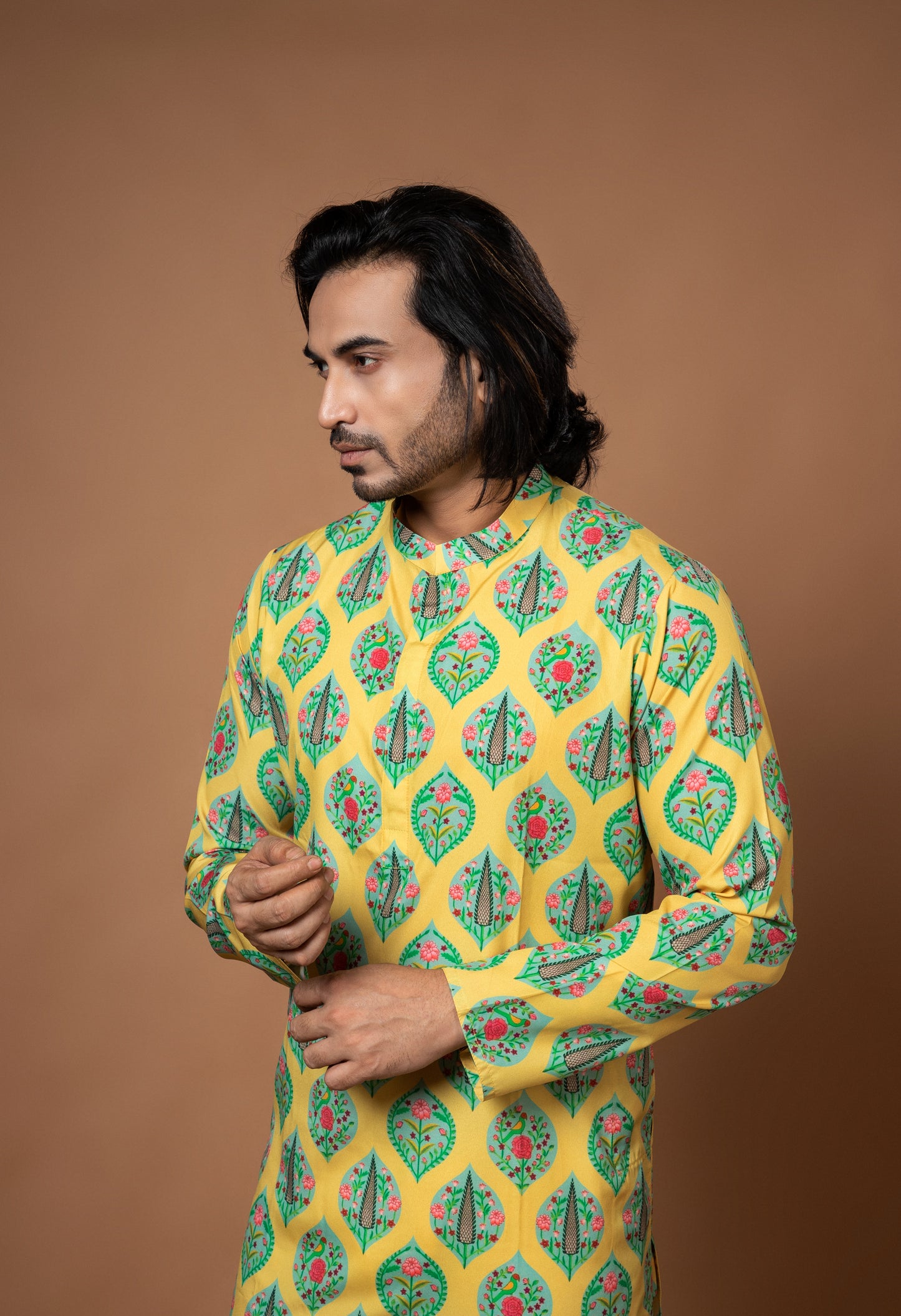 Aqua Blue Traditinal Printed Kurta With Pajamna Set