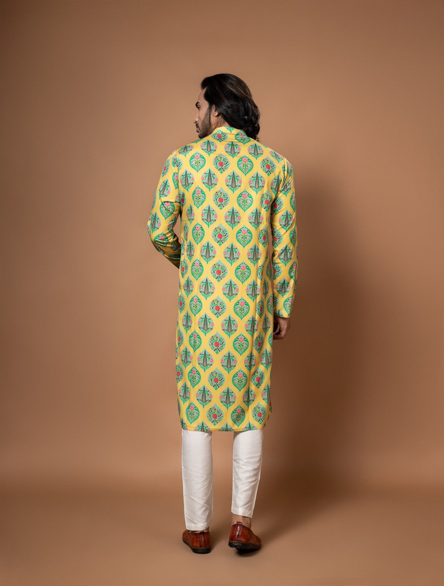 Aqua Blue Traditinal Printed Kurta With Pajamna Set