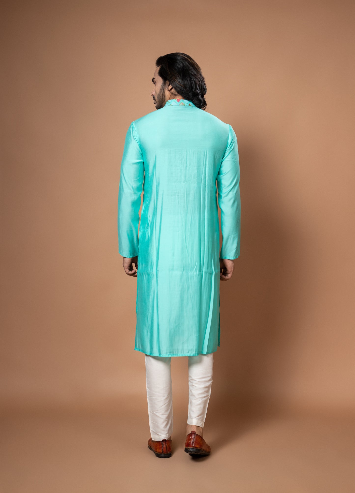 Aqua Blue Kurta With Applique Work Pajamna Set