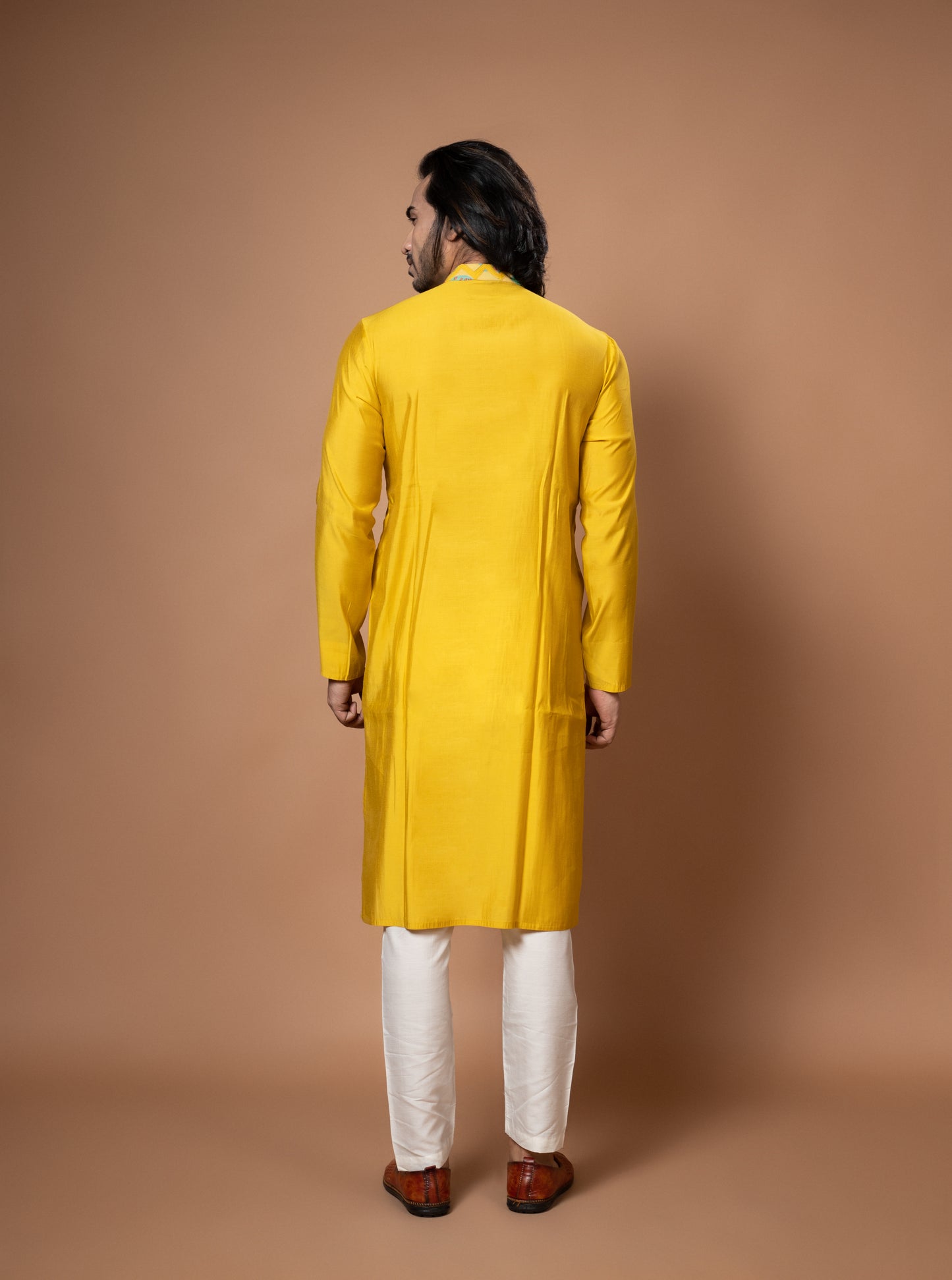 Mustard Yellow Kurta With Applique Work Pajamna Set