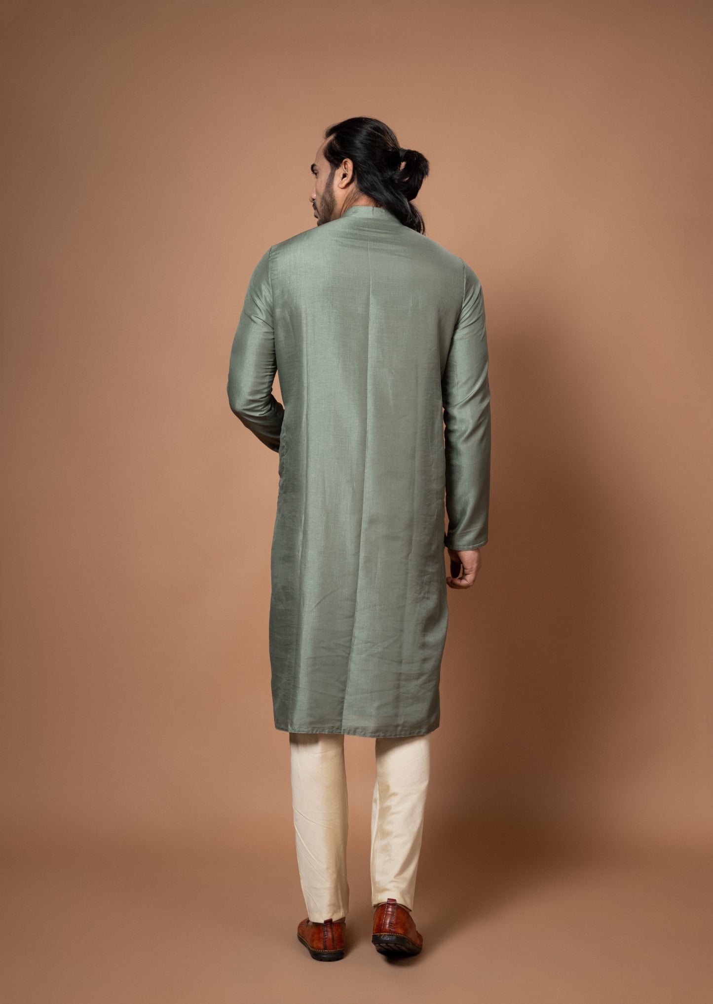 Olive Green Plain Kurta Pajamna Set