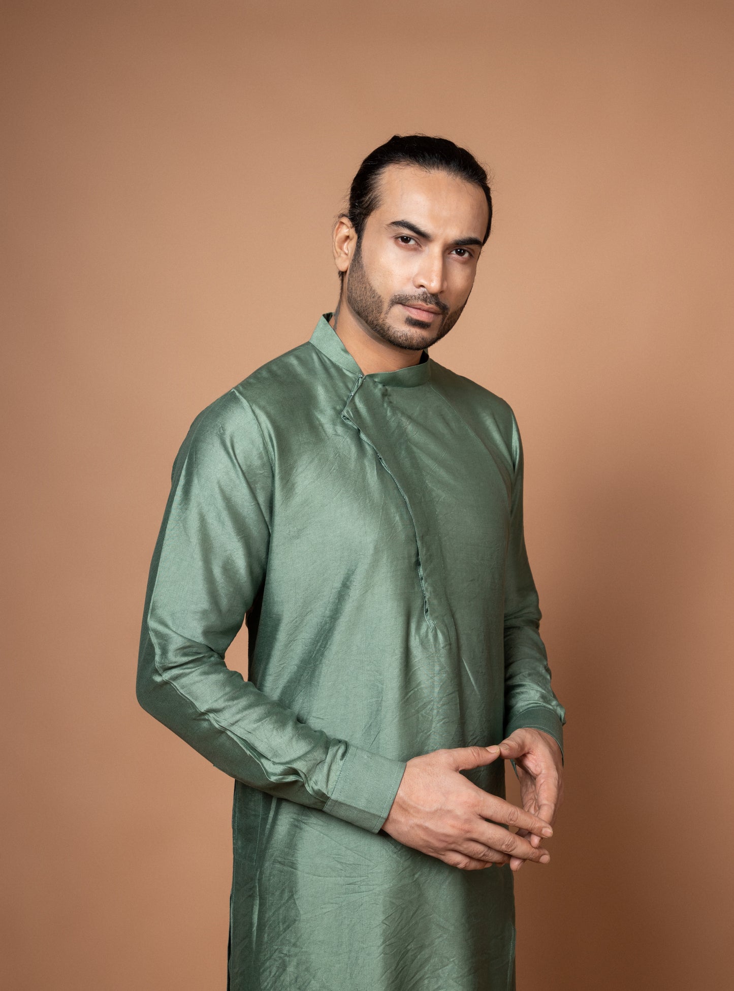 Olive Green Stylish Drape Kurta Pajamna Set