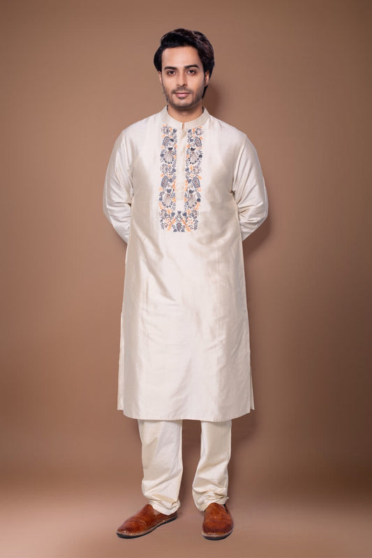 Beidge Heavy Thread Embroidered Kurta Pajama Set