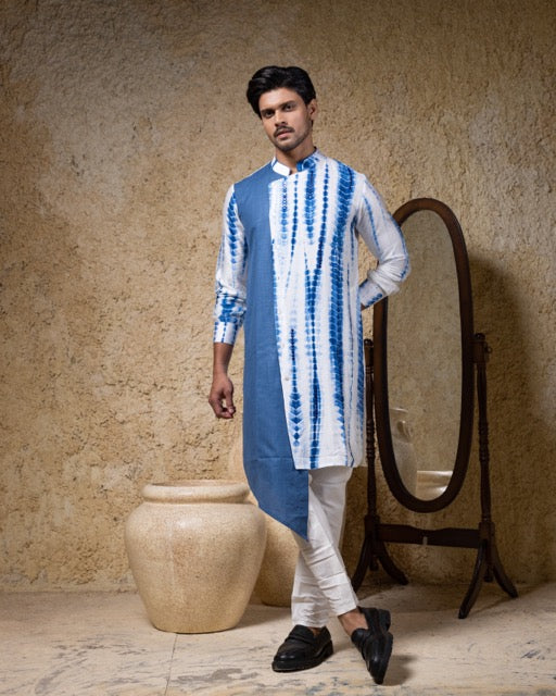 Blue Tie And Dye Stylish Mirror Work Kurta With Pajama Set