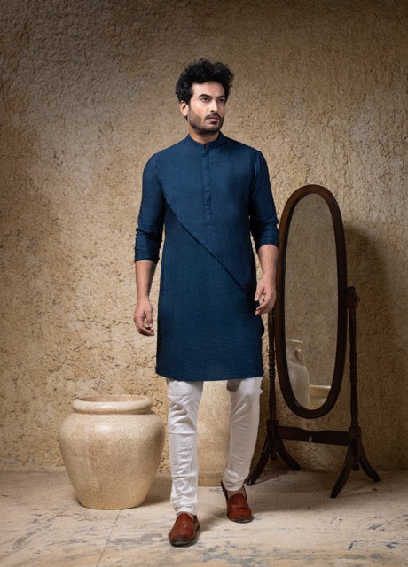 Navy Blue Asymmetrical Kurta With Pajama Set