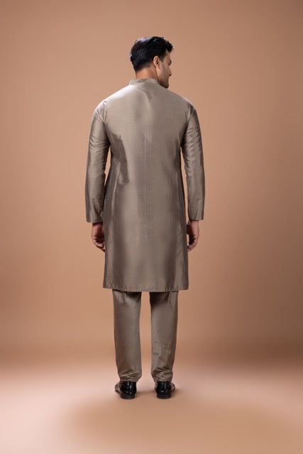 Metalic Fawn Pleated Stylish Kurta With Pajama Set